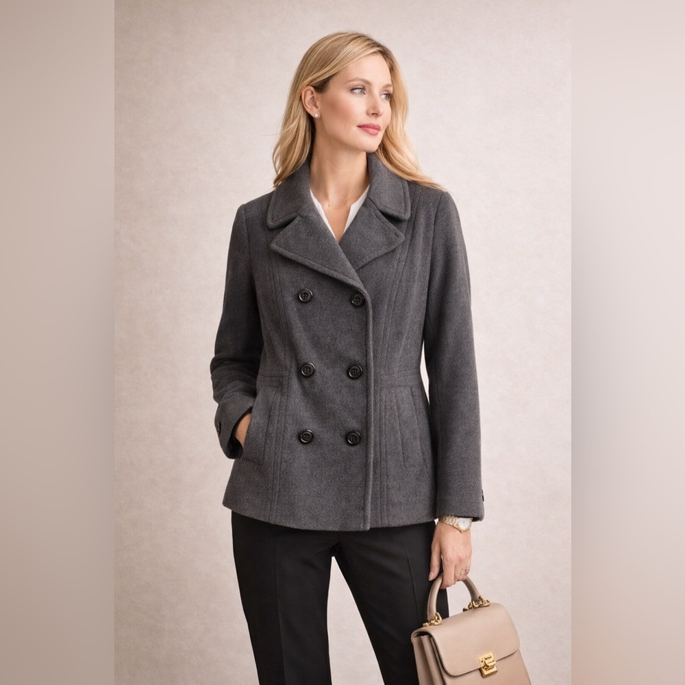 Anne Klein Women’s Wool Peacoat – Gray – Medium
